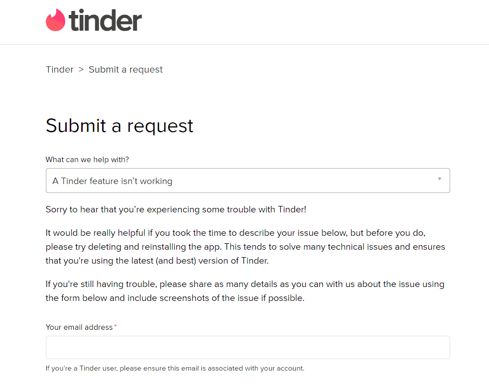Contacting Tinder Support