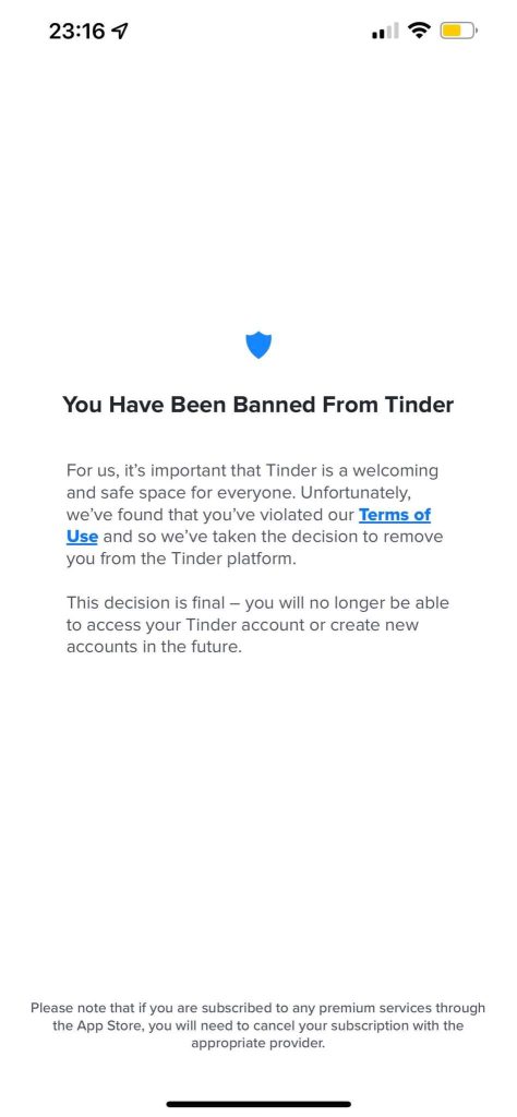 Tinder Ban Screenshot