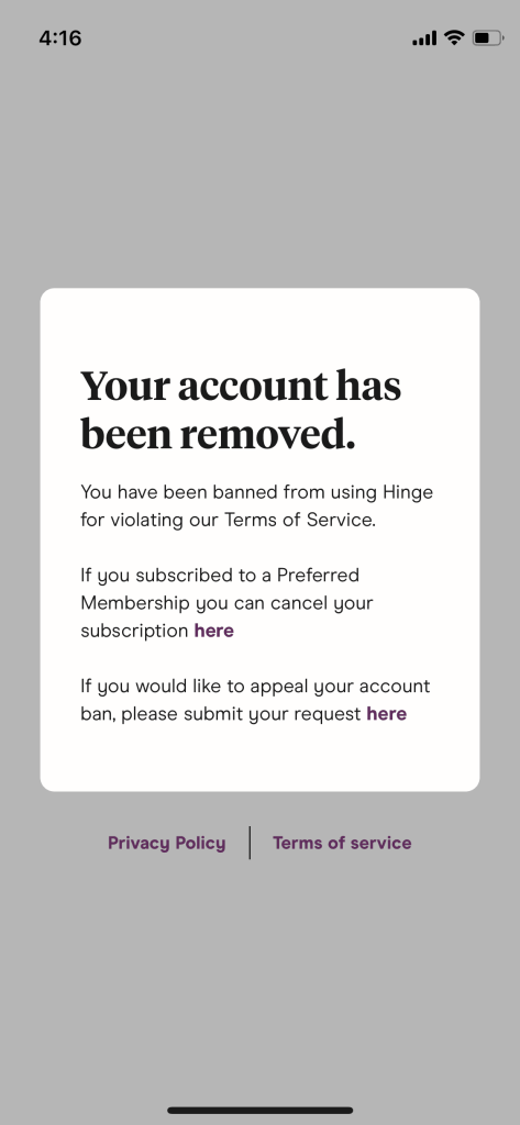 Hinge Your Account Has Been Removed