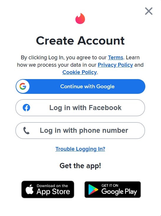 Tinder Sign-Up-Options