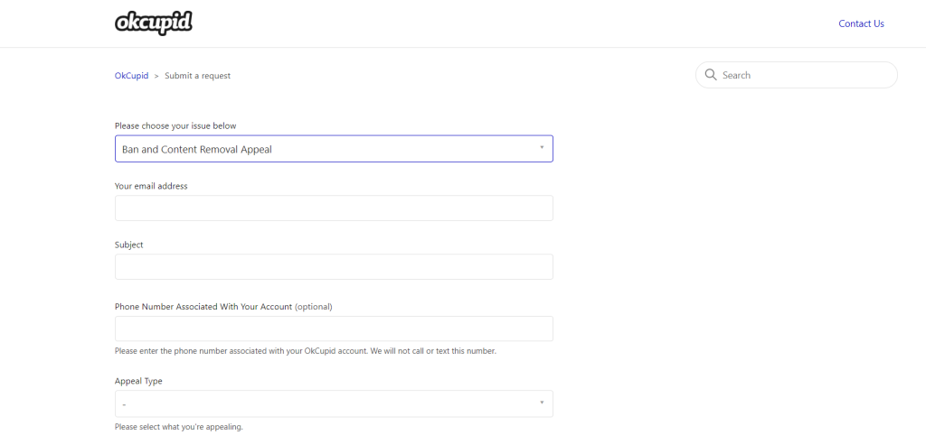 Submit a Ban Appeal to OkCupid