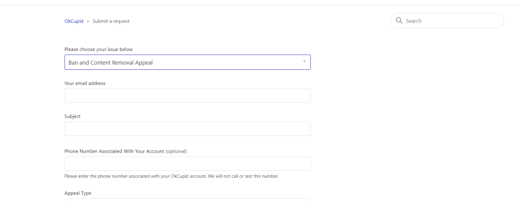 Submit a Ban Appeal to OkCupid