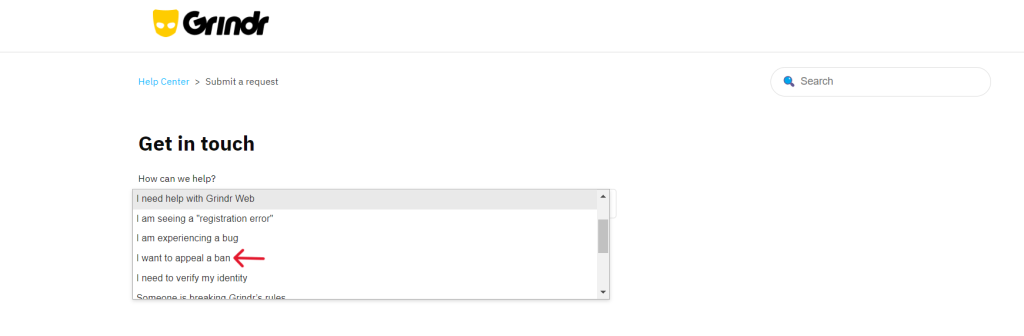 2Submitting a ban appeal to Grindr